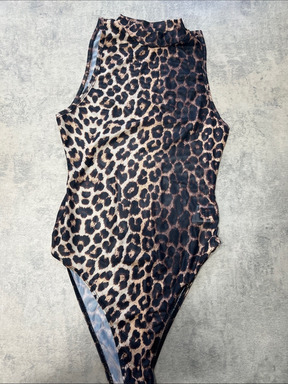 SHEIN Leopard Print High Neck Bodysuit - Brown Black